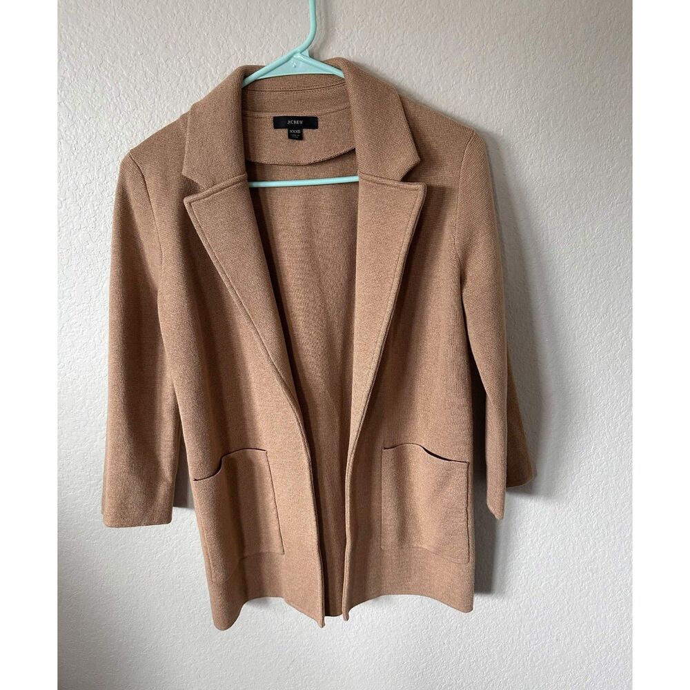 JCrew XXXS Camel Tan Ella Open Front Sweater Blazer Coatigan Cardigan Wool Blend
